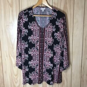 db Established Floral V Neck 3/4 Bell Sleeve Blouse XL